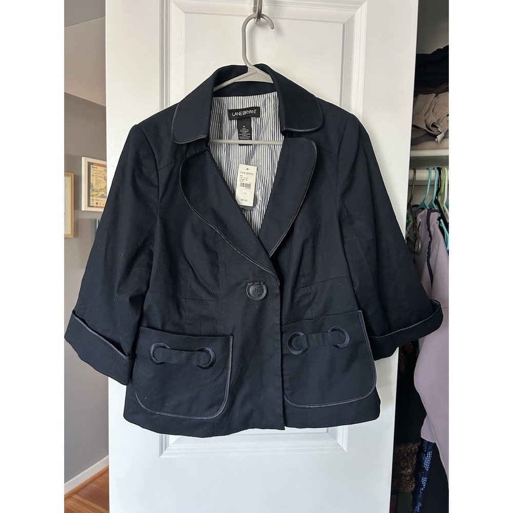 NWT Lane Bryant Blazer Navy One Button Tailored Stretch Women's Size 16